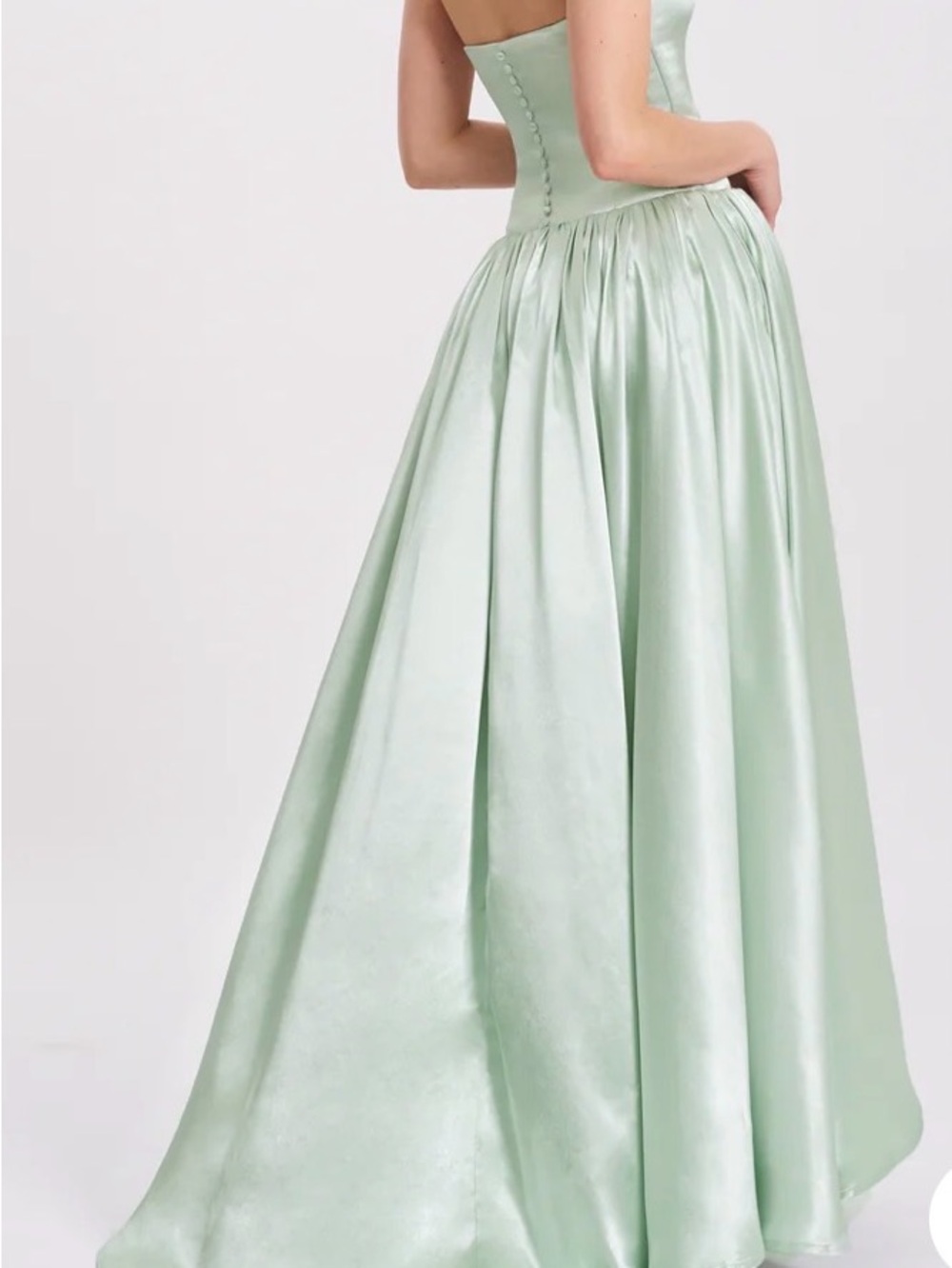 Mint Satin Floor-Length Evening Dress with Bow Neckline - Picture 4 of 13